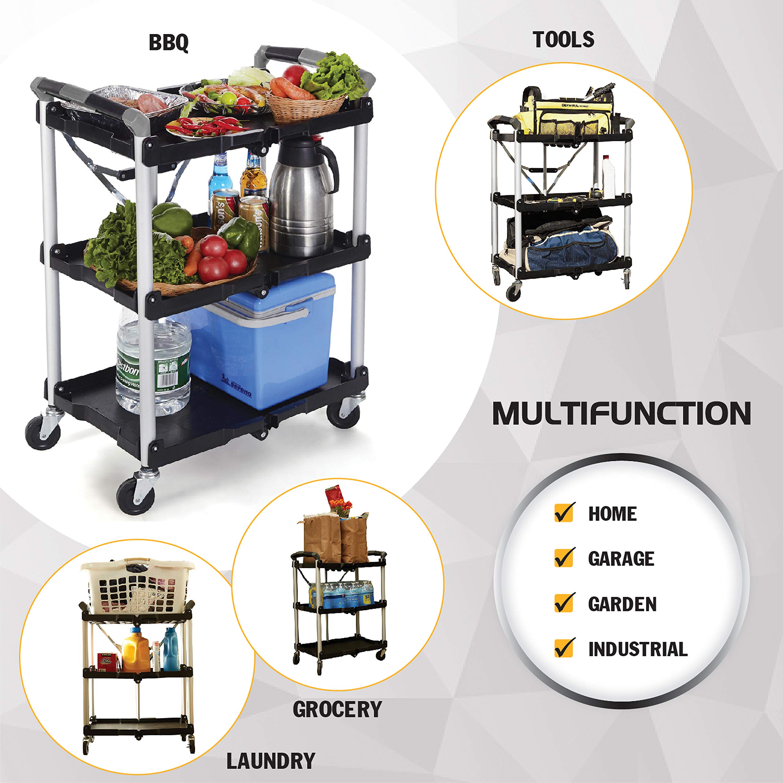 Olympia Tools 85-188 Pack-N-Roll Folding Collapsible Service Cart